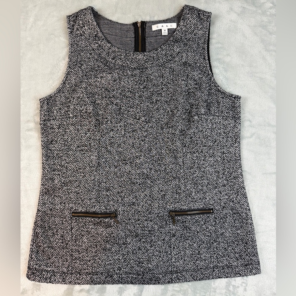 CAbi Cece Shell top Women’s M black sleeveless tweed blouse